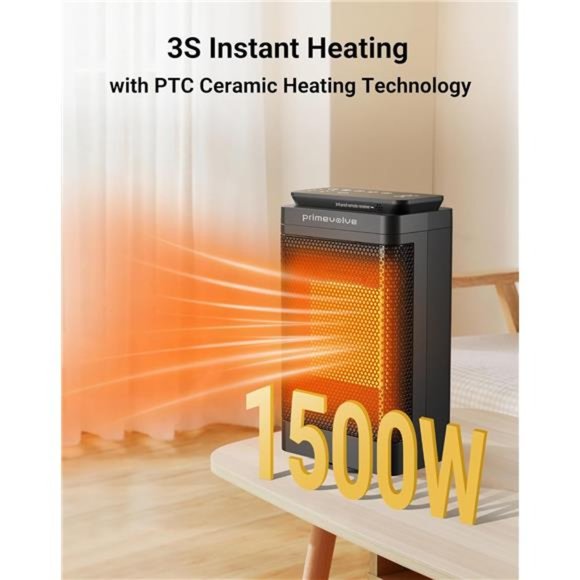 Portable Electric Space Heater with Remote, 1500W Ceramic Oscillating Heater - Picture 4 of 7